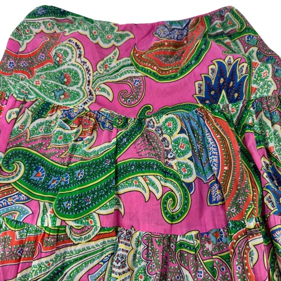 Lauren Ralph Lauren M Pink Paisley Tiered Cotton Flowy Women Maxi Skirt BOHO - Picture 5 of 10